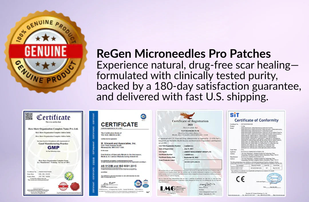Official Store: ReGen Microneedles Pro Patches with Hyaluronic Acid Nano-Heal Treatment for new and old scars, reduction of surgical scars, stretch marks, keloids, acne, burns, warts, dermatomas, and varicose veins