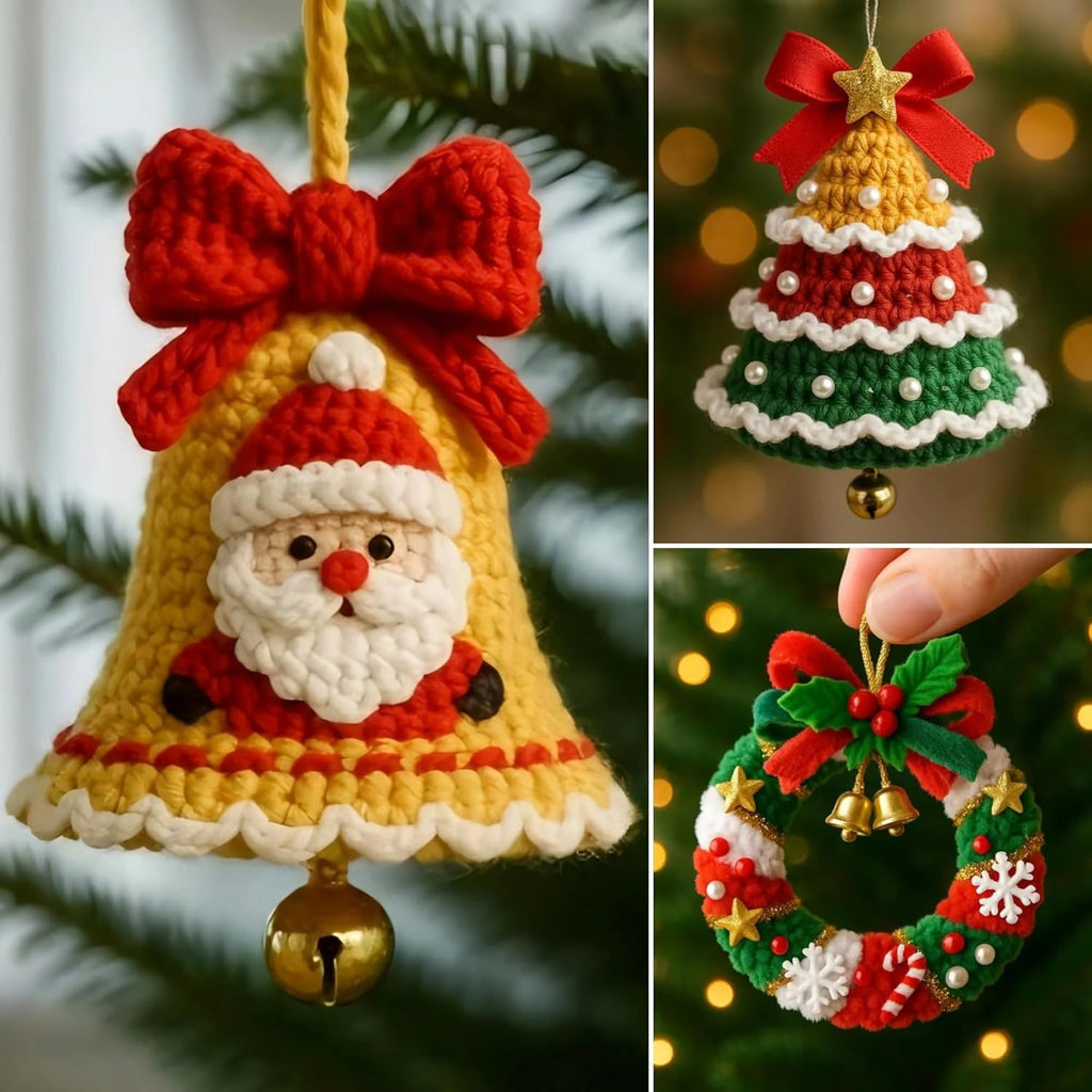 🎄Christmas discount  🌲DIY Knitted Christmas Tree Bell Decoration – ✨Handmade Holiday Decoration Set💖