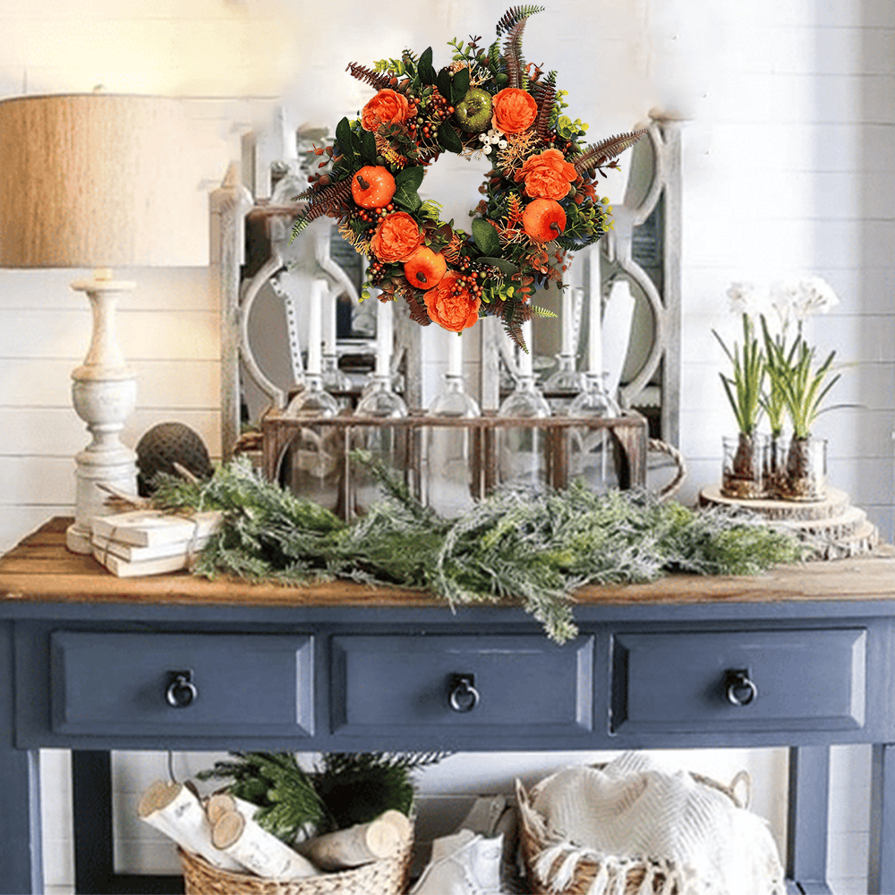 Autumn Wreath with Peonies and Pumpkin - Wreath for the whole year