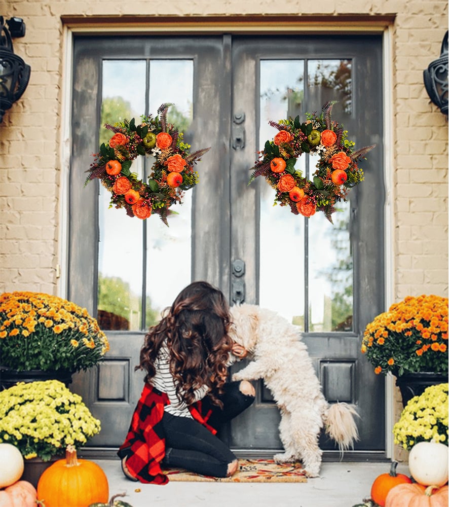 Autumn Wreath with Peonies and Pumpkin - Wreath for the whole year