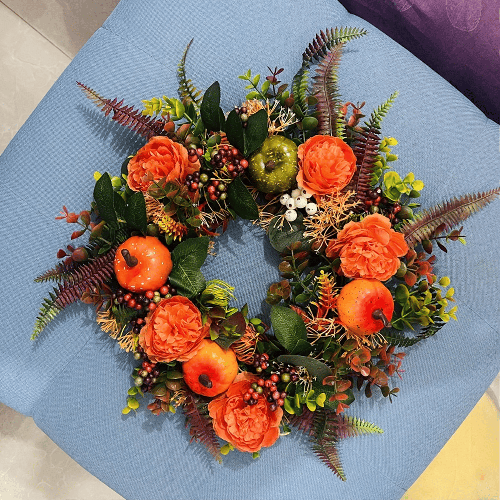 Autumn Wreath with Peonies and Pumpkin - Wreath for the whole year